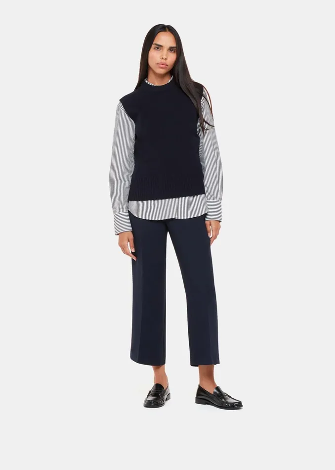 Women Trousers Whistles Navy Wide Leg Cropped Trouser