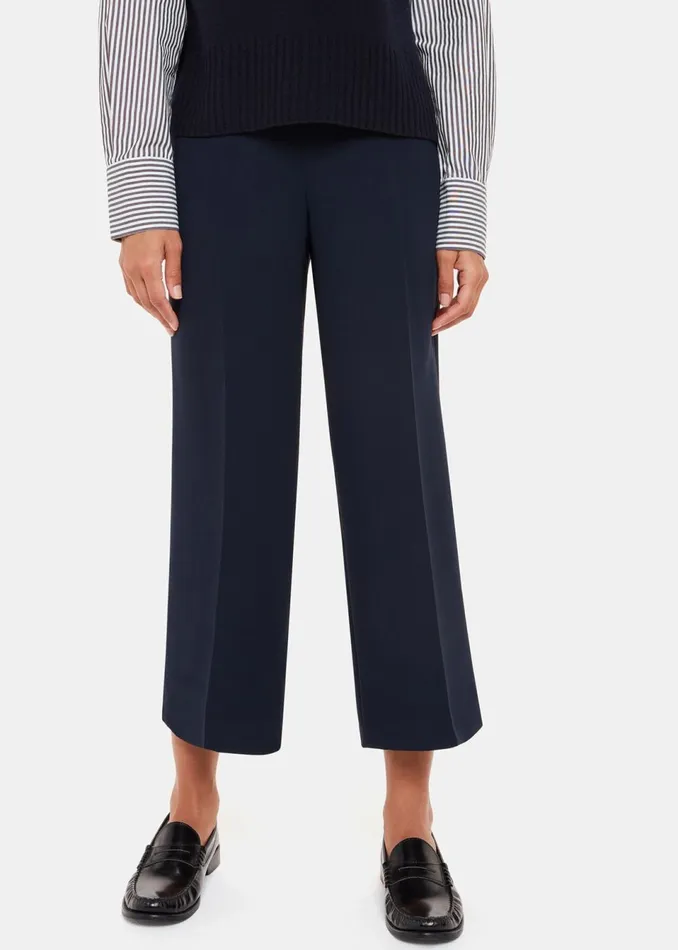 Women Trousers Whistles Navy Wide Leg Cropped Trouser