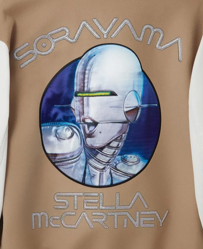 WomenUnisex Coats And Jackets Stella McCartney Vitruvian Woman Graphic Wool Varsity Jacket Camel