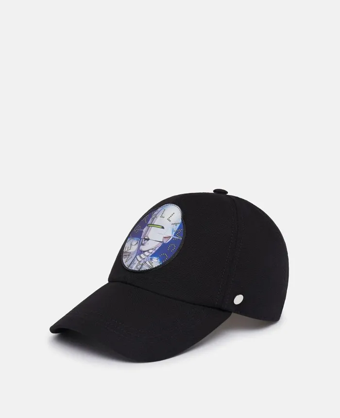 WomenUnisex Hats And Scarves Stella McCartney Sexy Robot Graphic Organic Cotton Baseball Cap Ultra Black