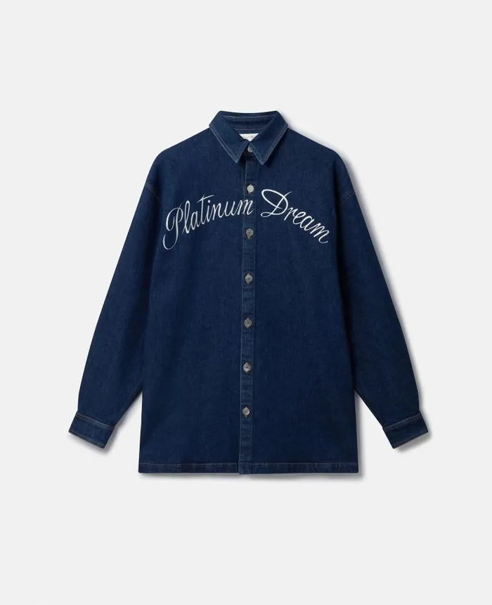 WomenUnisex Shirts And Tops Stella McCartney Platinum Dream Embroidered Oversized Denim Shirt Dark Blue WomenUnisex Shirts And Tops Stella McCartney Platinum Dream Embroidered Oversized Denim Shirt Dark Blue