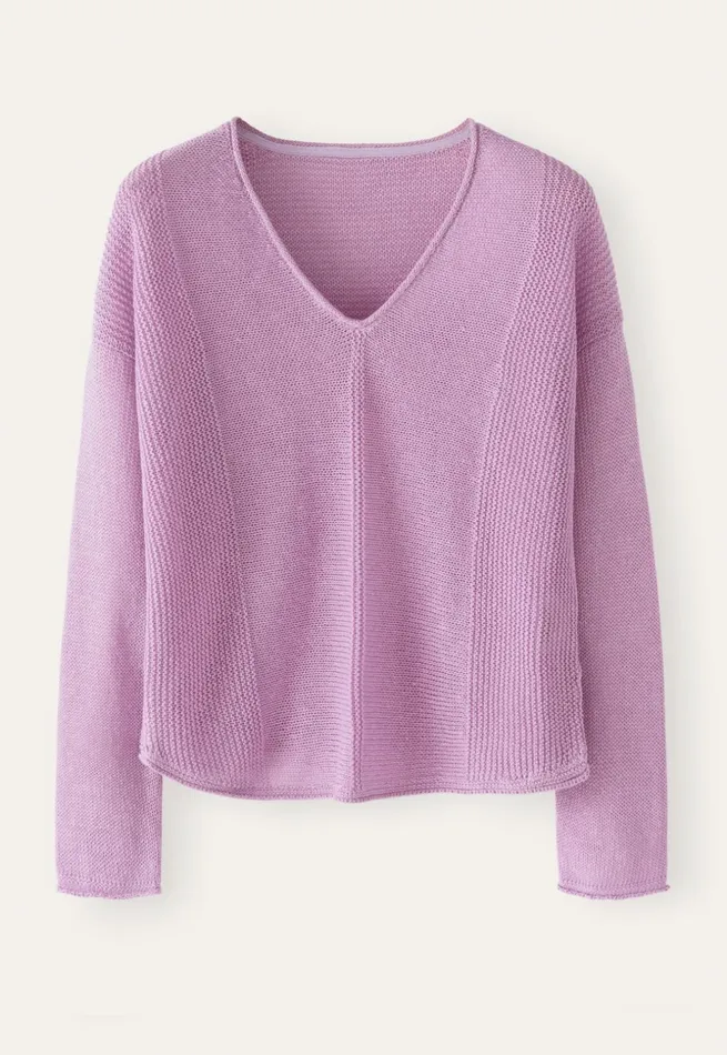 Women Vneck Ribbed Panel Sweater Orchid Pink Poetry Fashion Sweaters