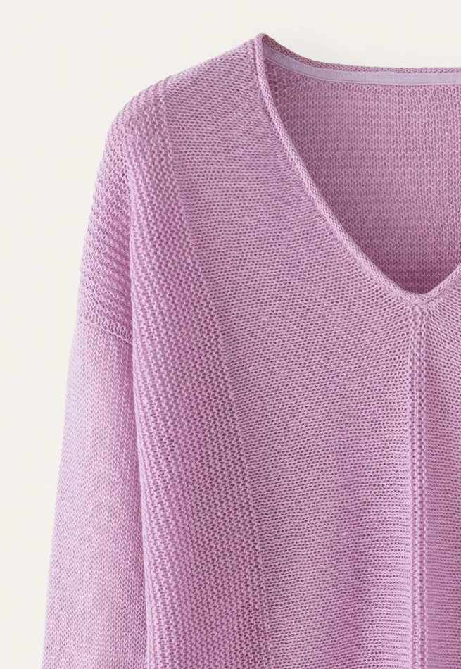 Women Vneck Ribbed Panel Sweater Orchid Pink Poetry Fashion Sweaters