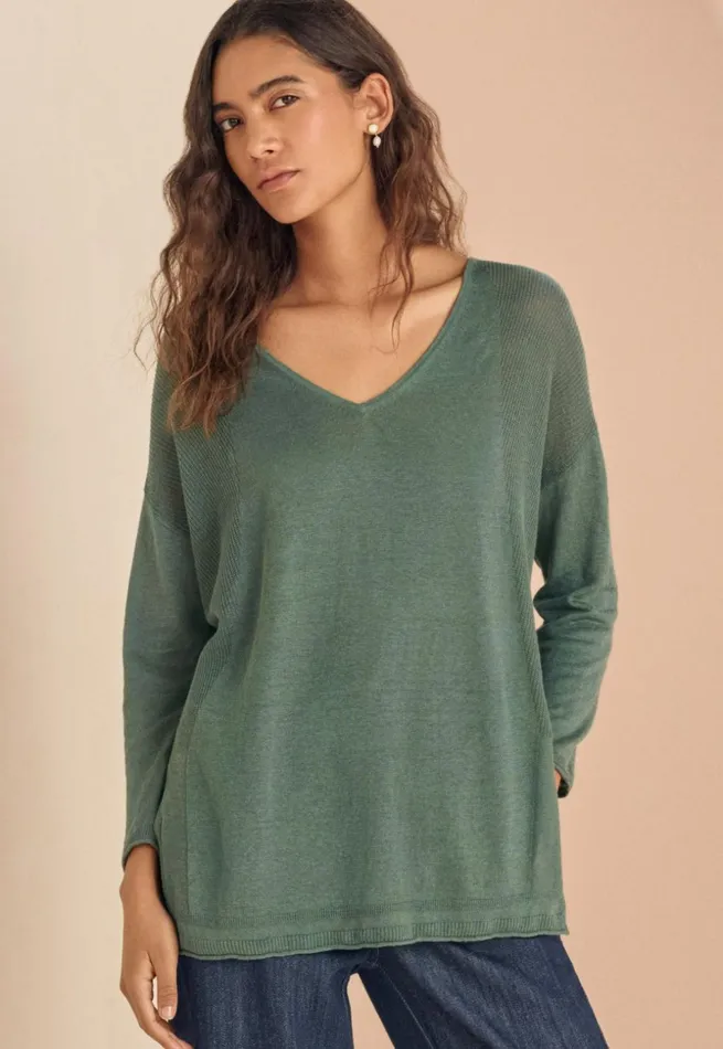 Women Vneck Sweater Bay Green Poetry Fashion Sweaters