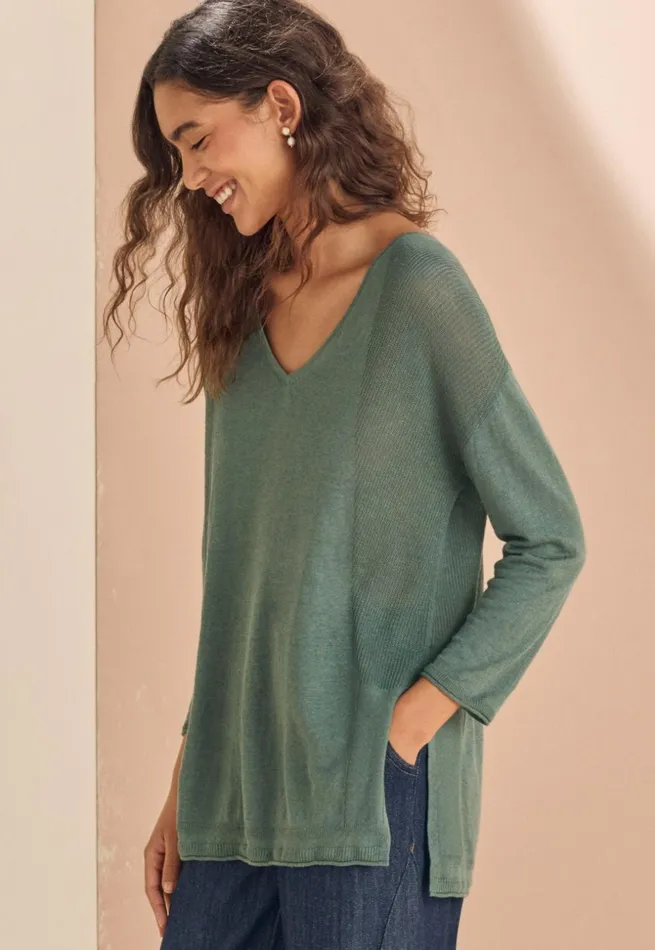 Women Vneck Sweater Bay Green Poetry Fashion Sweaters