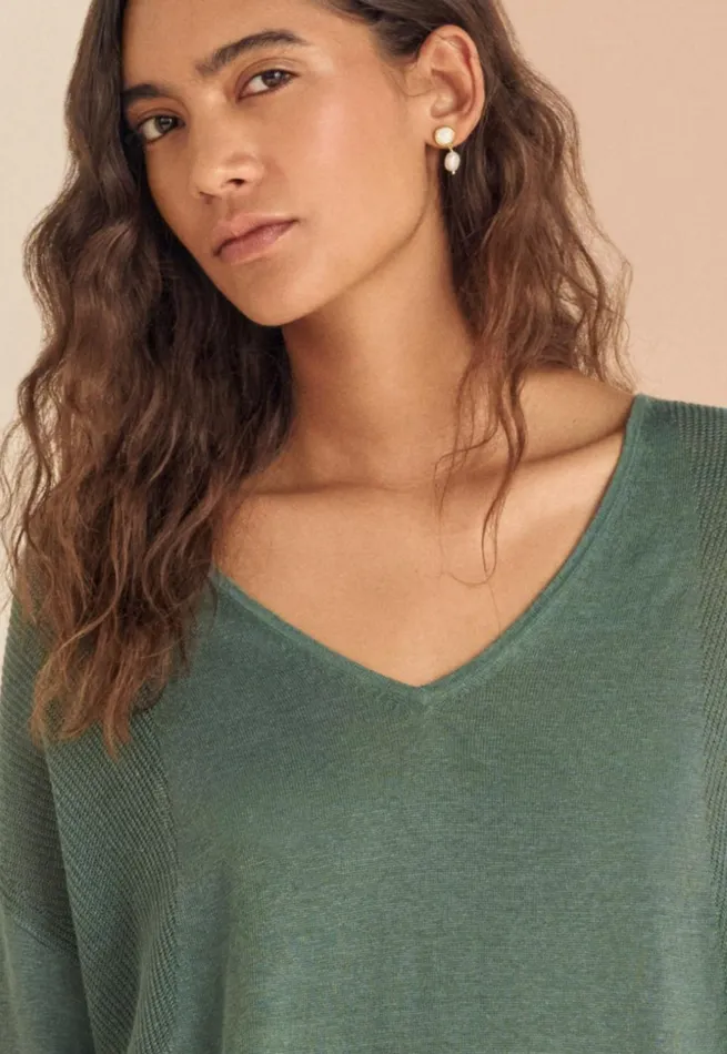 Women Vneck Sweater Bay Green Poetry Fashion Sweaters