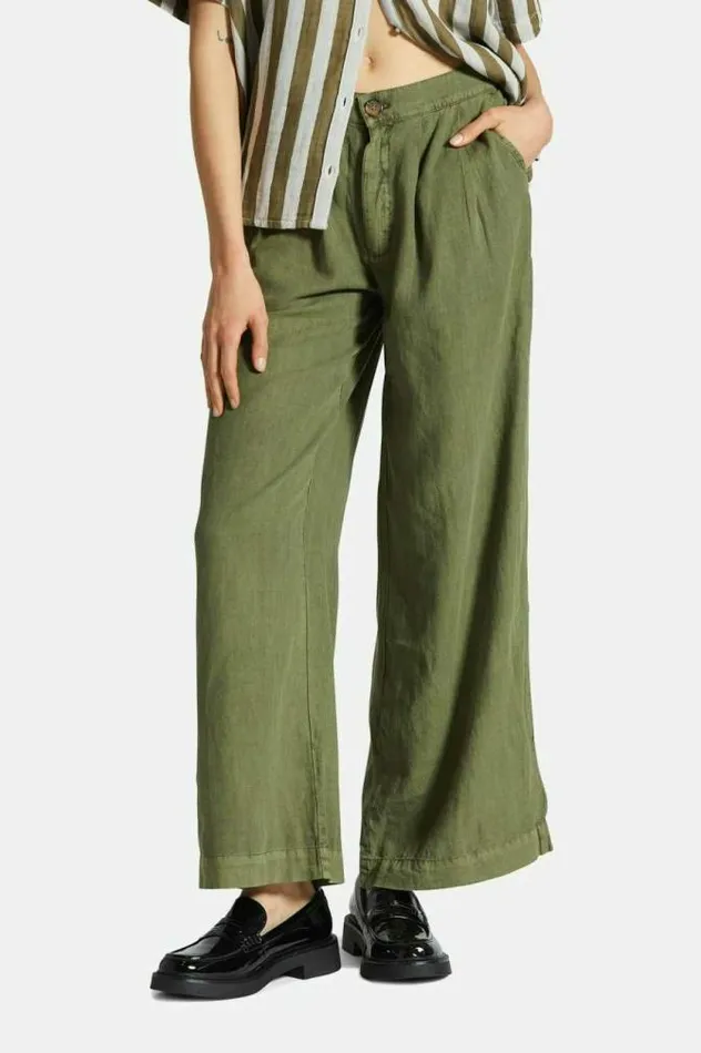 Women Vintage Linen Blend Wide Leg Pant Sea Kelp Brixton Pants