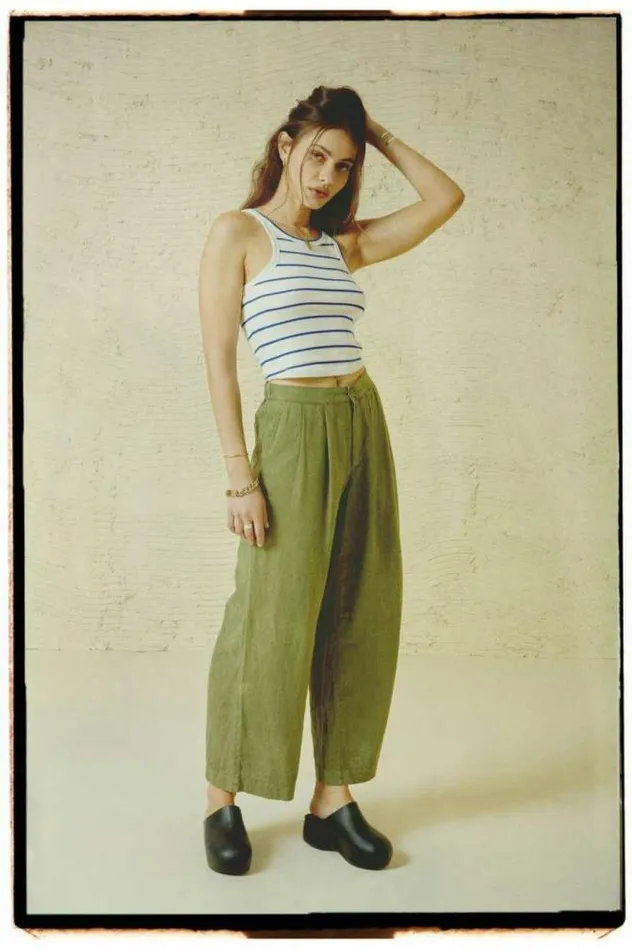 Women Vintage Linen Blend Wide Leg Pant Sea Kelp Brixton Pants