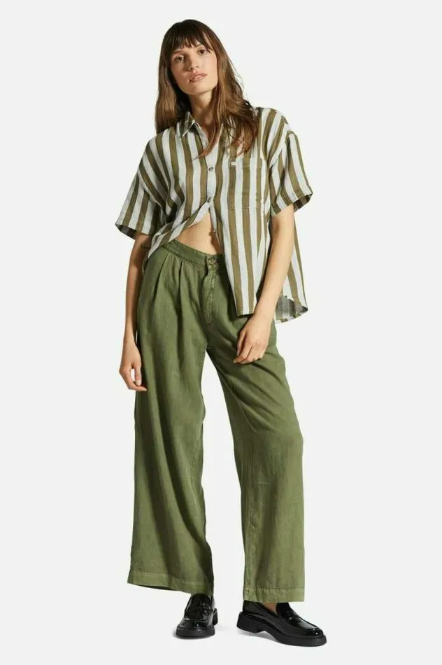 Women Vintage Linen Blend Wide Leg Pant Sea Kelp Brixton Pants
