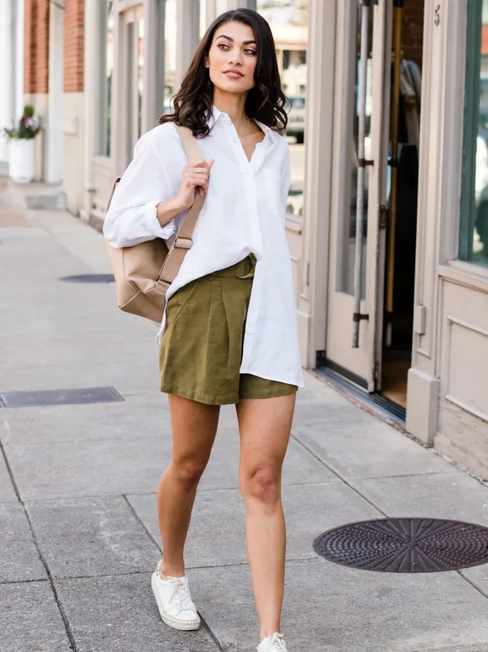 Women Wanda Pleated Short Olive Shorts Able