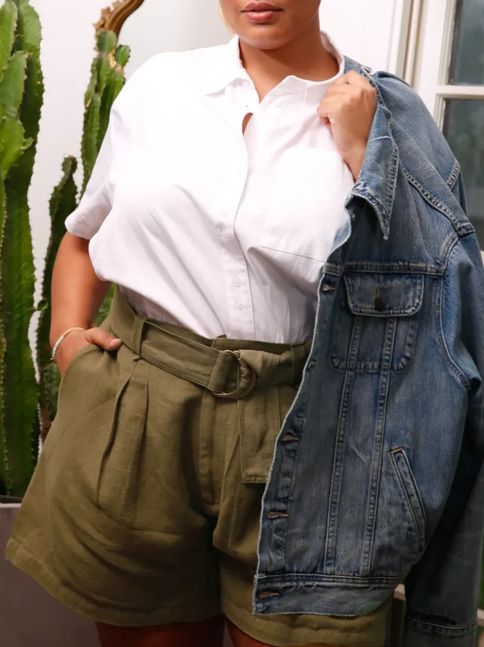 Women Wanda Pleated Short Olive Shorts Able