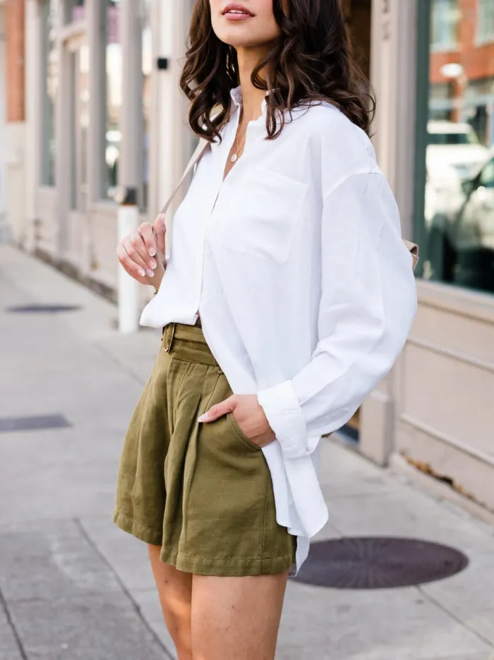 Women Wanda Pleated Short Olive Shorts Able