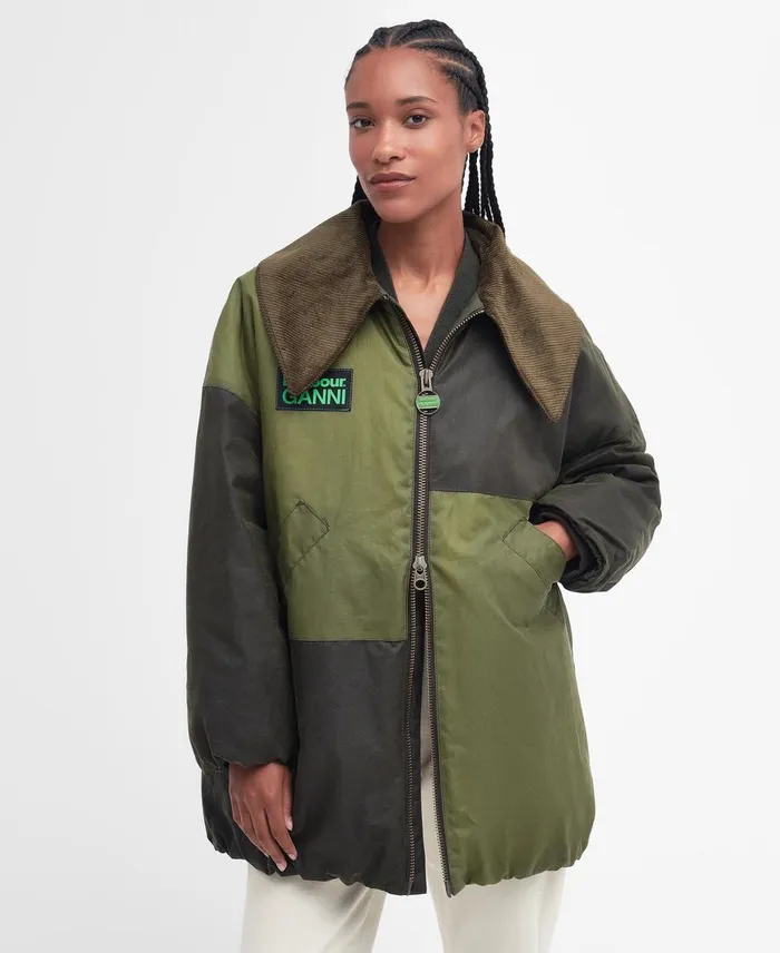 Women Waxed Jackets Barbour X GANNI Bomber Wax Jacket Archive Olivegolden Khakiclassic