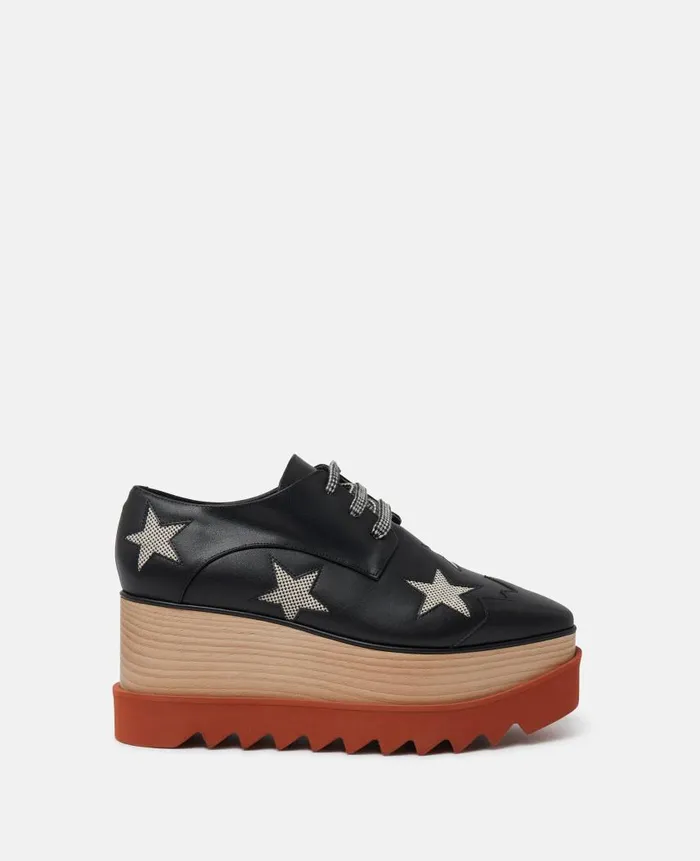 Women Wedges Stella McCartney Elyse Stars Platform Shoes Black Multicolour
