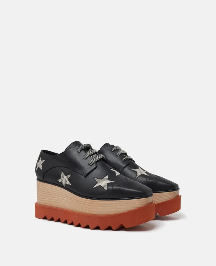 Women Wedges Stella McCartney Elyse Stars Platform Shoes Black Multicolour Women Wedges Stella McCartney Elyse Stars Platform Shoes Black Multicolour