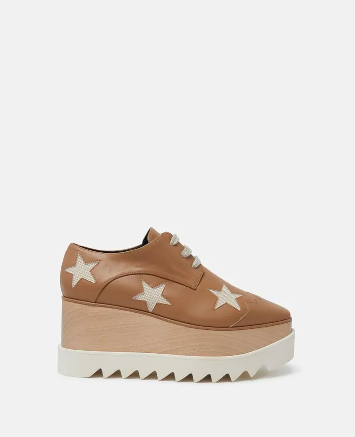 Women Wedges Stella McCartney Elyse Stars Platform Shoes Butterscotch