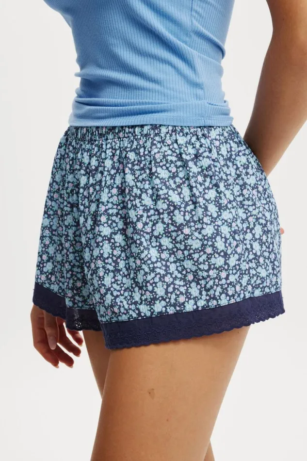 Woven Sleep Short With Lace Trim Camille Ditsy Navy Women Cotton On Shorts