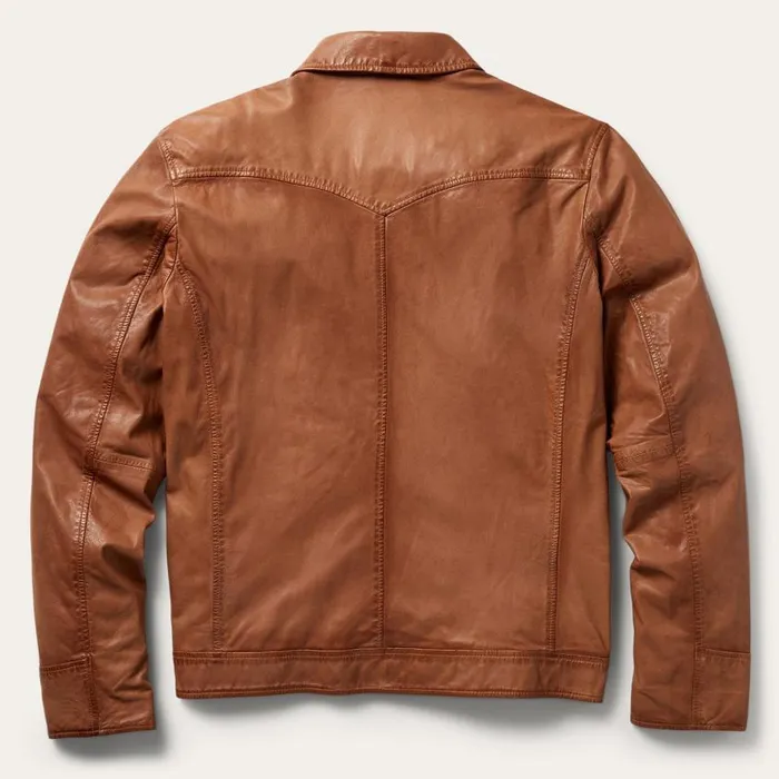 ZipFront Lightweight Leather Jacket Brown Men Stetson Jackets