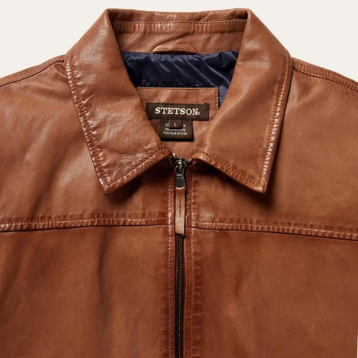 ZipFront Lightweight Leather Jacket Brown Men Stetson Jackets