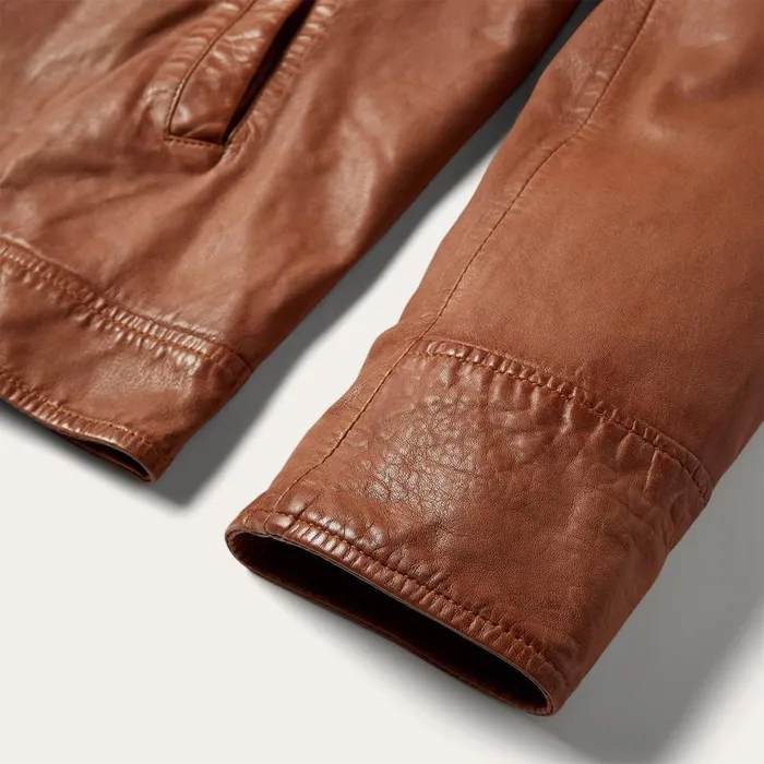 ZipFront Lightweight Leather Jacket Brown Men Stetson Jackets
