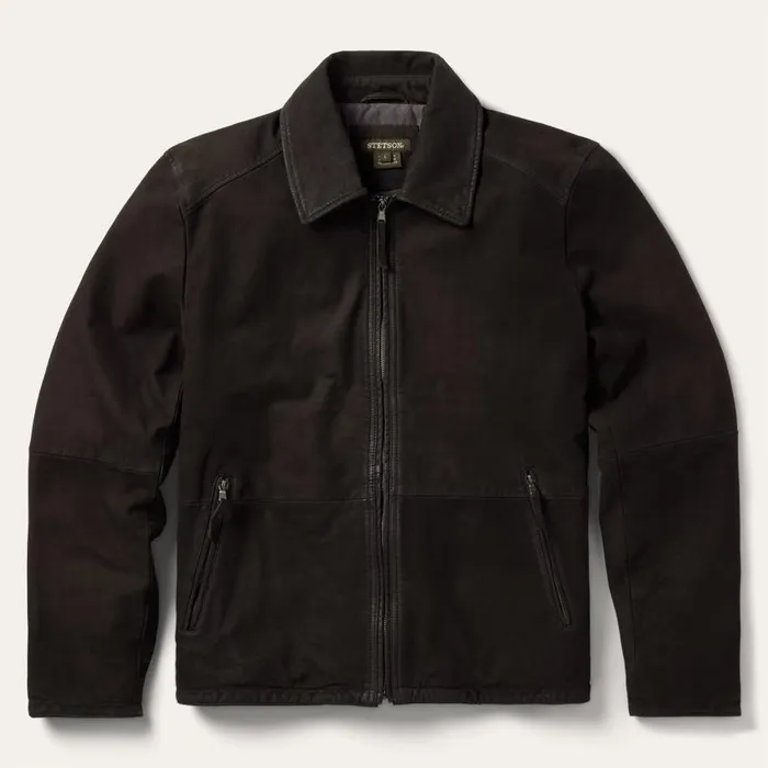Zip Front Suede Leather Jacket Brown Men Stetson Jackets