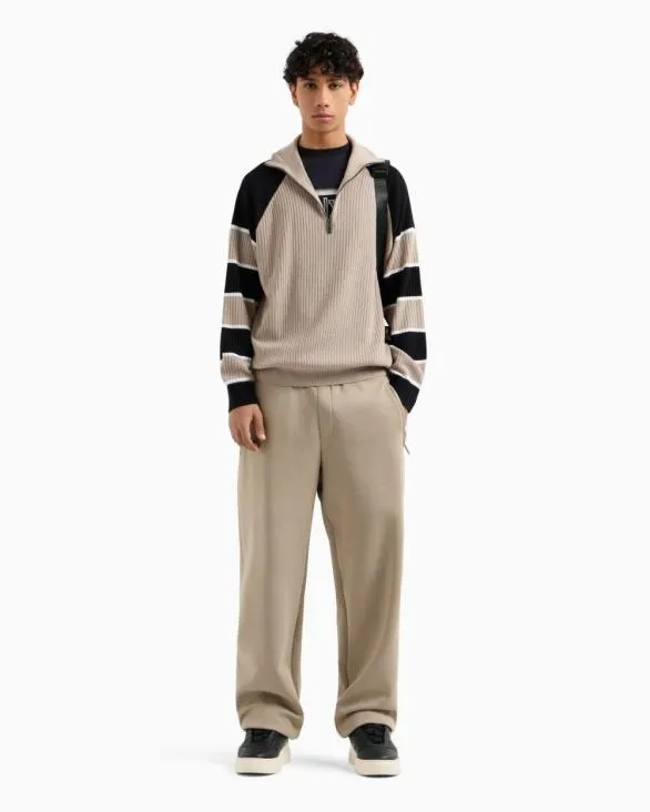 Zipup Sweater With Striped Sleeves Navyblue Men Armani Knitwear Zipup Sweater With Striped Sleeves Navyblue Men Armani Knitwear