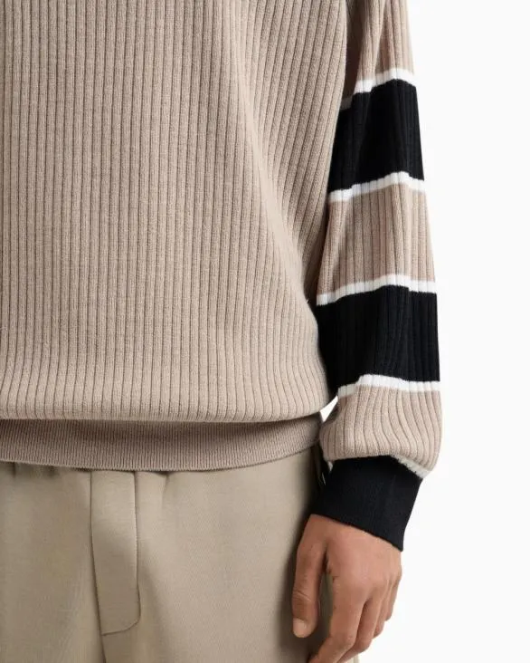 Zipup Sweater With Striped Sleeves Navyblue Men Armani Knitwear Zipup Sweater With Striped Sleeves Navyblue Men Armani Knitwear